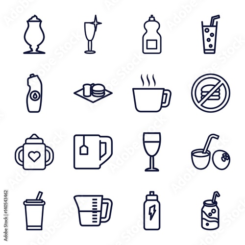Set of 16 beverage outline icons