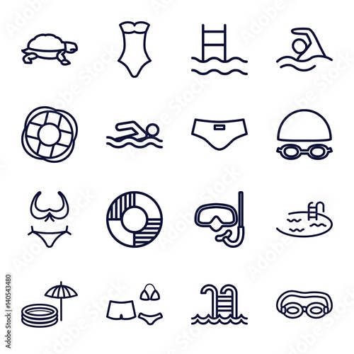 Set of 16 swim outline icons