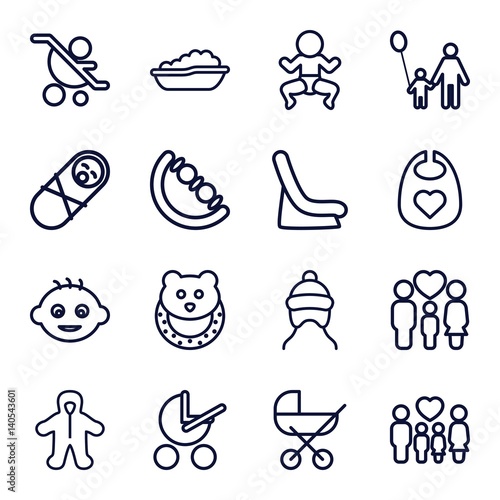 Set of 16 kid outline icons