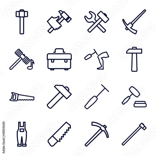 Set of 16 hammer outline icons
