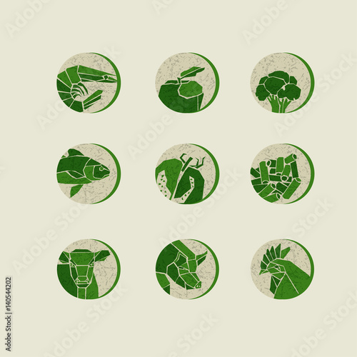Concept geometry style food icon vector illustration. Meat vegetable and seafood pictograms for restaurant menu.