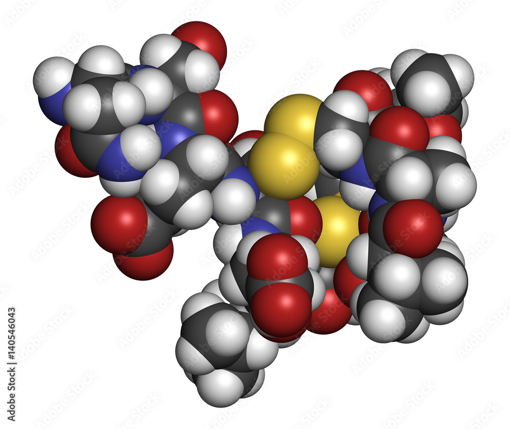 Plecanatide chronic idiopathic constipation drug molecule. 3D rendering. Atoms are represented as spheres with conventional color coding. Plecanatide chronic idiopathic constipation drug molecule. 3D rendering. Atoms are represented as spheres with conventional color coding.