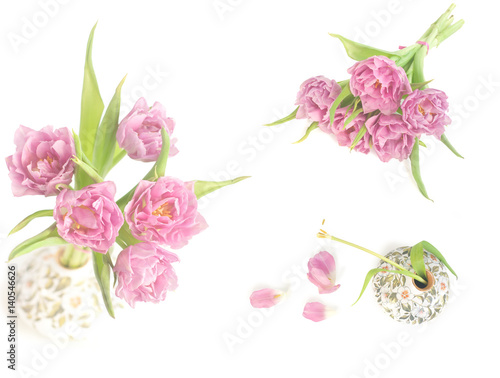 Spring collage with pink tulips