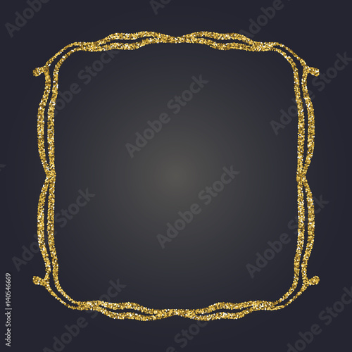 Art Nouveau gold glitter decorative rectangle vector frame for design. Art Deco style border