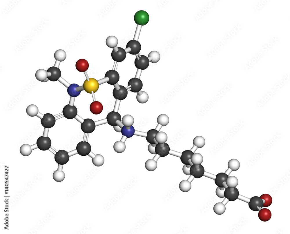 Tianeptine antidepressant drug molecule. 3D rendering. Atoms are represented as spheres with conventional color coding. Tianeptine antidepressant drug molecule. 3D rendering. Atoms are represented as spheres with conventional color coding.