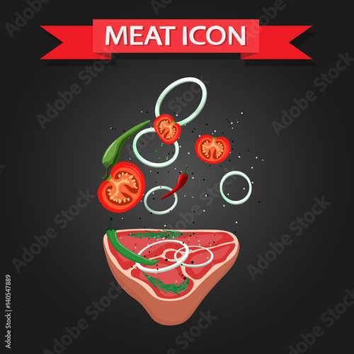 Fresh meat steak vector isolated on dark background