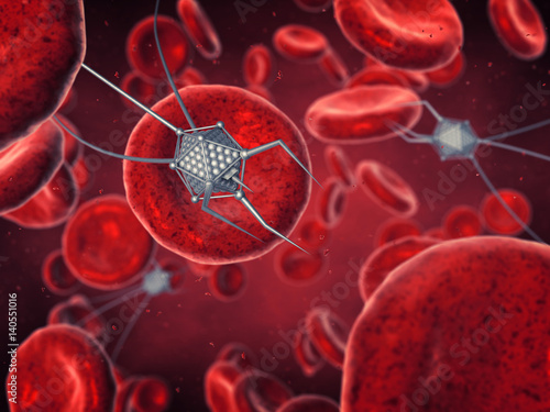 Photos Nanorobots and blood cells , Nanotechnology , Nanorobotics and Bioengineering