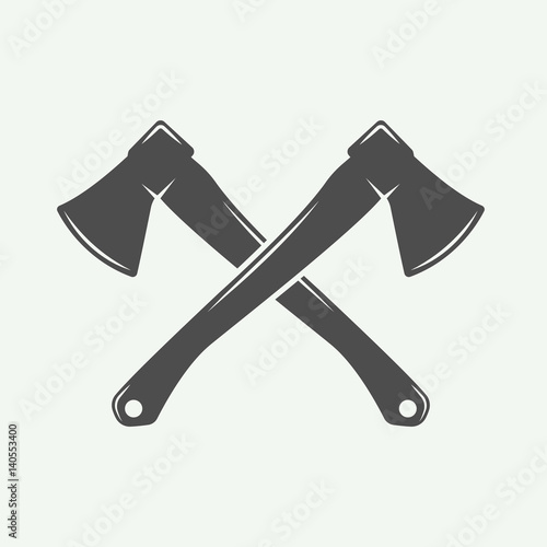 Vintage cross axes in retro style. Can be used for logo, emblem, badge, label, stamp or mark. Monochrome graphic Art. Vector Illustration.