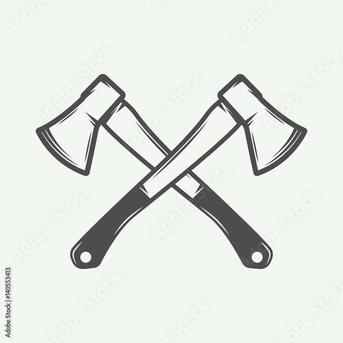 Vintage cross axes in retro style. Can be used for logo, emblem, badge, label, stamp or mark. Monochrome graphic Art. Vector Illustration.
