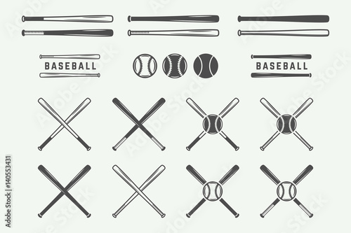 Vintage baseball logos, emblems, badges and design elements. Monochrome graphic Art. Vector Illustration
