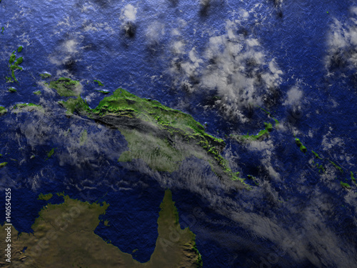 Papua on realistic model of Earth