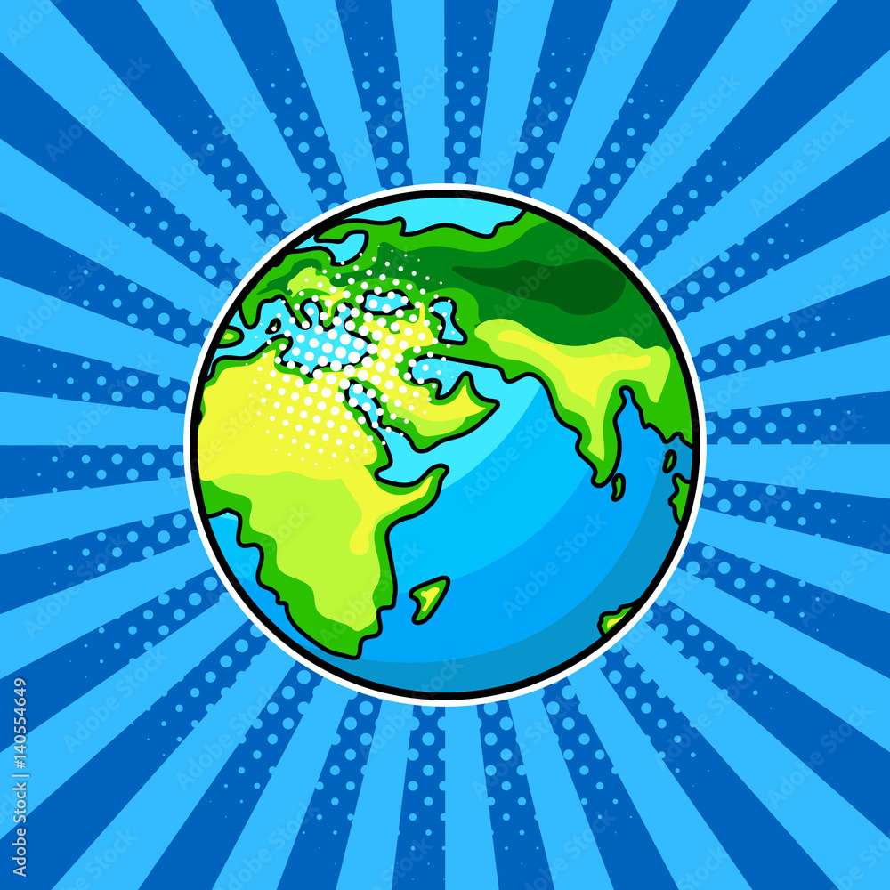 Earth globe comic book style vector illustration