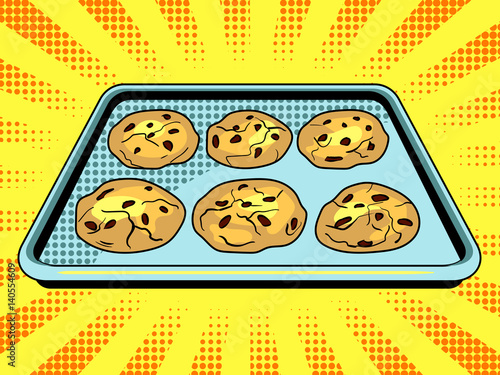 Cookies baking sheet pop art vector illustration