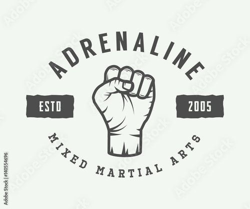 Vintage mixed martial arts logo, badge or emblem. Vector illustration. Monochrome Graphic Art.