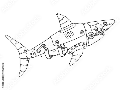 Steampunk style shark coloring book vector