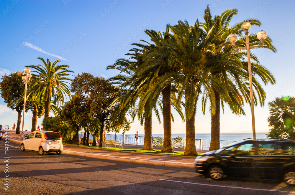 Road on coastline in Nice, Cote d'Azur, French Riviera, France