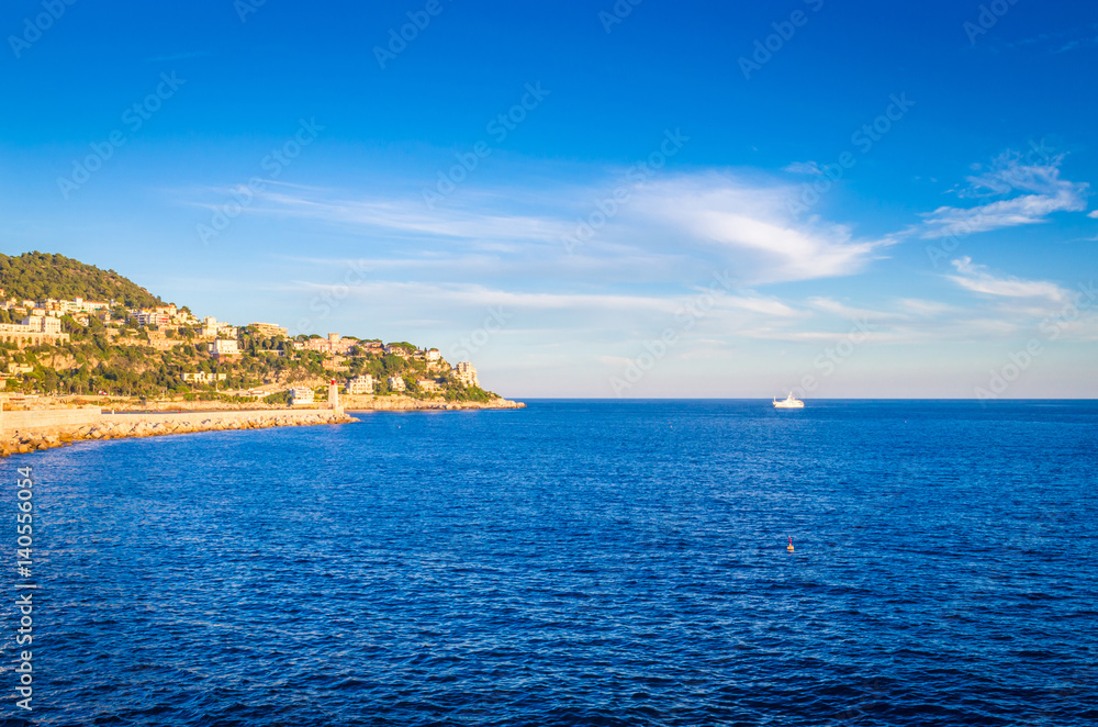 Coastline in Nice, Cote d'Azur, French Riviera, France Coastline in Nice, Cote d'Azur, French Riviera, France