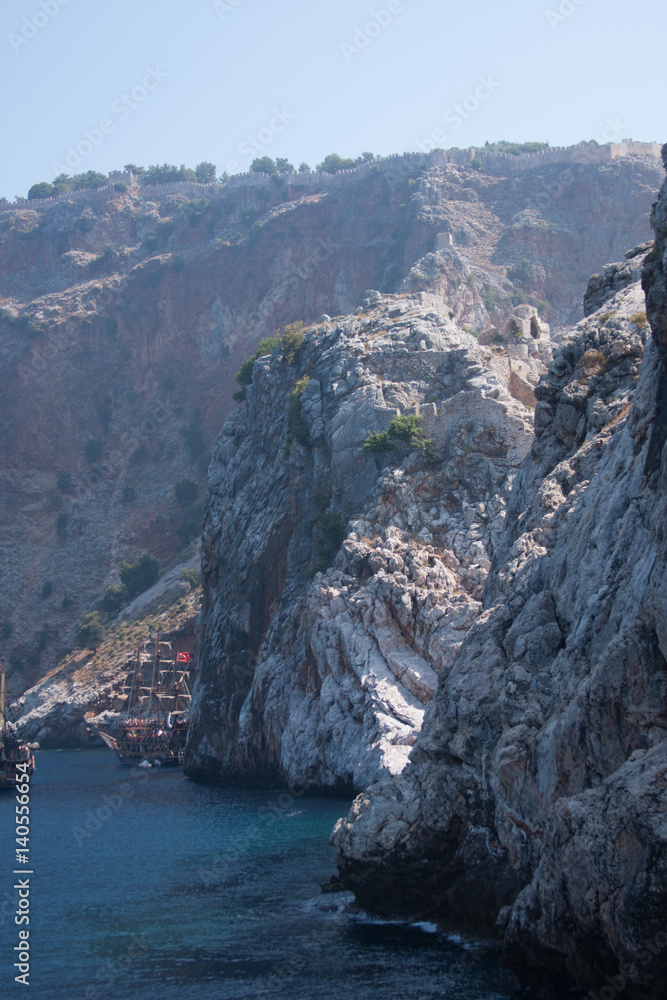 View from sea of Alanya castle rock 