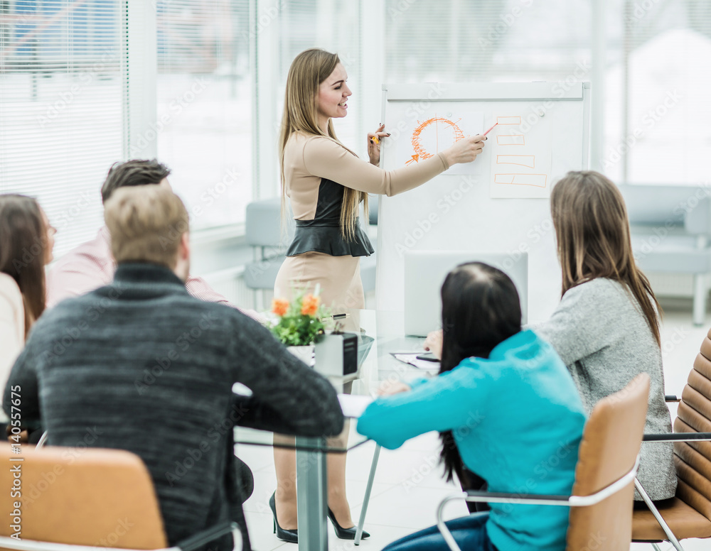 Manager conducts the presentation of the new advertising project Stock