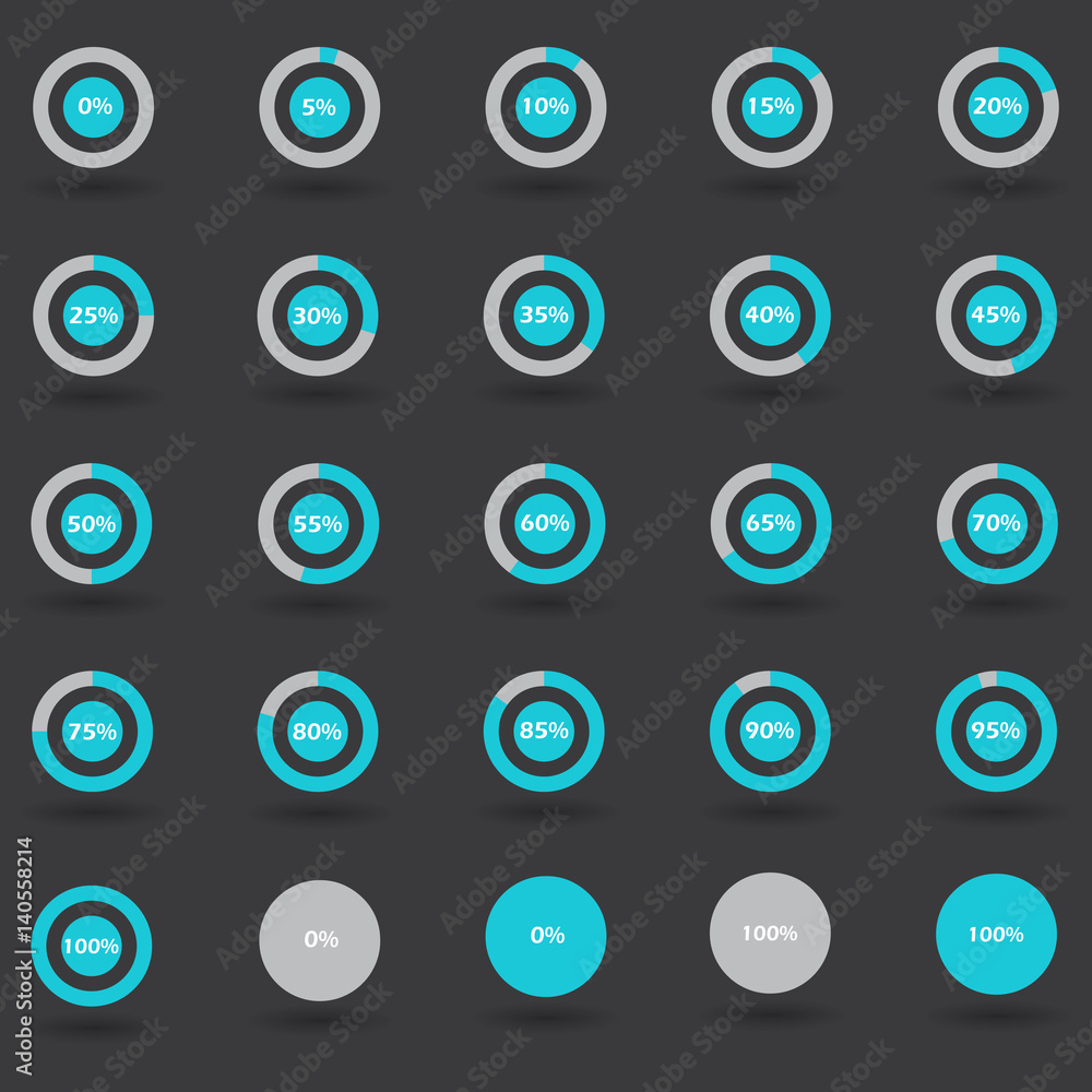 Business infographic icons elements template pie graph circle percentage turquoise chart 0 5 10 15 20 25 30 35 40 45 50 55 60 65 70 75 80 85 90 95 100 % set illustration round vector Business infographic icons elements template pie graph circle percentage turquoise chart 0 5 10 15 20 25 30 35 40 45 50 55 60 65 70 75 80 85 90 95 100 % set illustration round vector