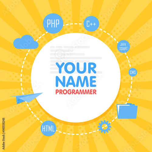 Social network programmer avatar. Place for your name. Template of the developer portfolio, banners, announcements, web sites and other projects. Vector