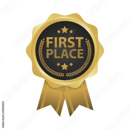 First place win gold badges vector illustration