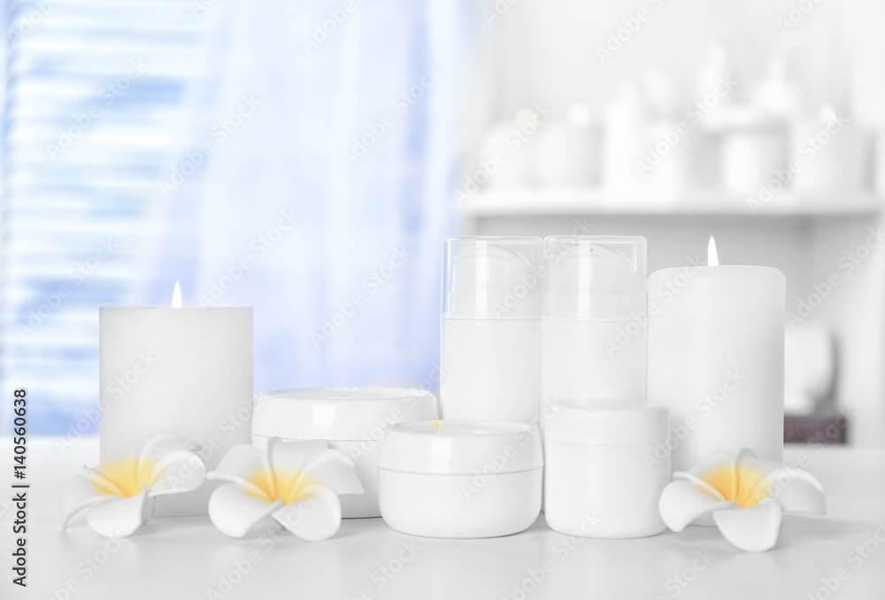 Spa composition with natural cosmetics on table