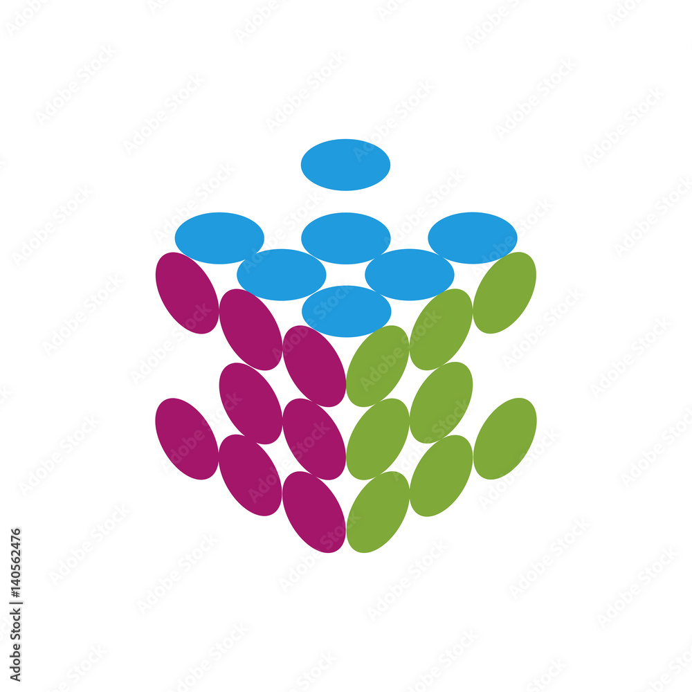 The abstract isometric cube going from small circles vector illustration