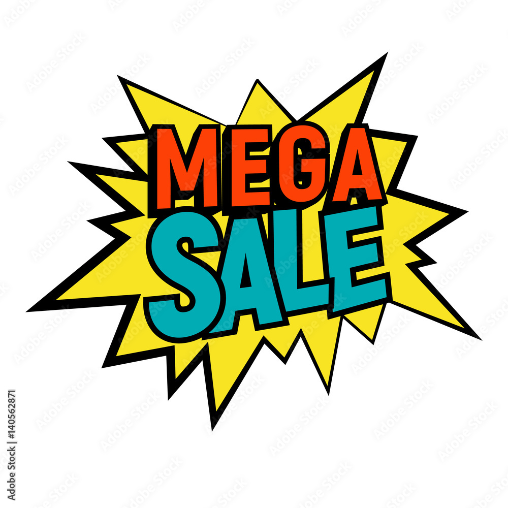 Star bubble comic style with Mega Sale text vector illustration. Cartoon yellow Mega Sale star, isolated on white background. Tag icon, flat, pop art style. Star bubble comic style with Mega Sale text vector illustration. Cartoon yellow Mega Sale star, isolated on white background. Tag icon, flat, pop art style.