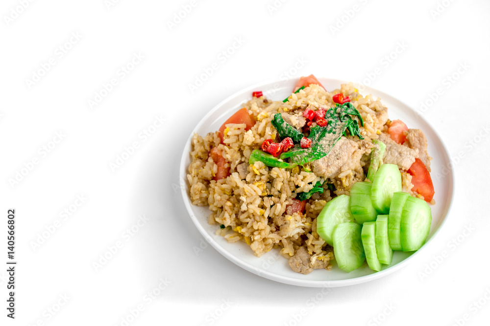 Thai Fried Rice with Isolated White Background for Copy Space, Street Food for Rush Hour, Image for Food Advertise Concept Thai Fried Rice with Isolated White Background for Copy Space, Street Food for Rush Hour, Image for Food Advertise Concept