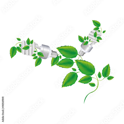 colorful silhouette with two spiral fluorescent bulb and creeper plant vector illustration