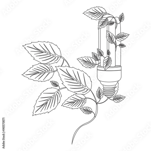 grayscale contour with fluorescent bulb and creeper plant vector illustration