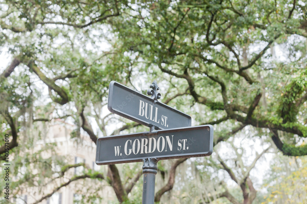 Street name signs Historic District Savannah GA US