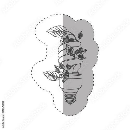 sticker with grayscale contour with spiral fluorescent bulb with creeper plant vector illustration