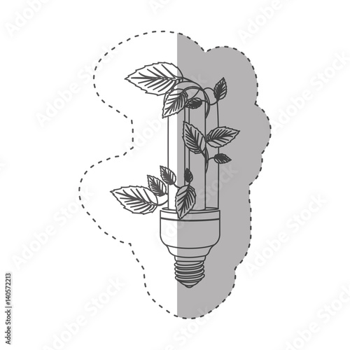 sticker with grayscale contour with fluorescent bulb and creeper plant close up vector illustration