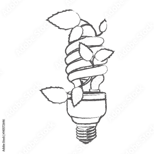 monochrome sketch with spiral fluorescent bulb with creeper plant vector illustration