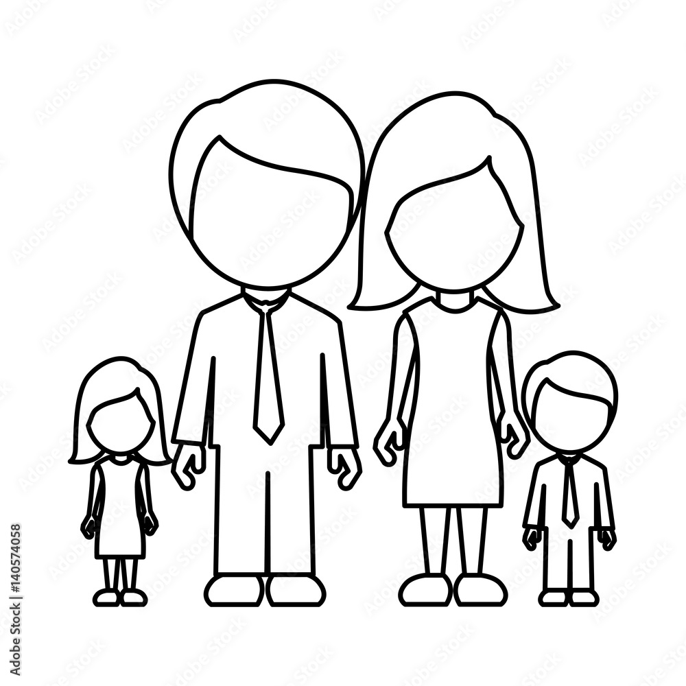 monochrome contour of faceless family group vector illustration monochrome contour of faceless family group vector illustration