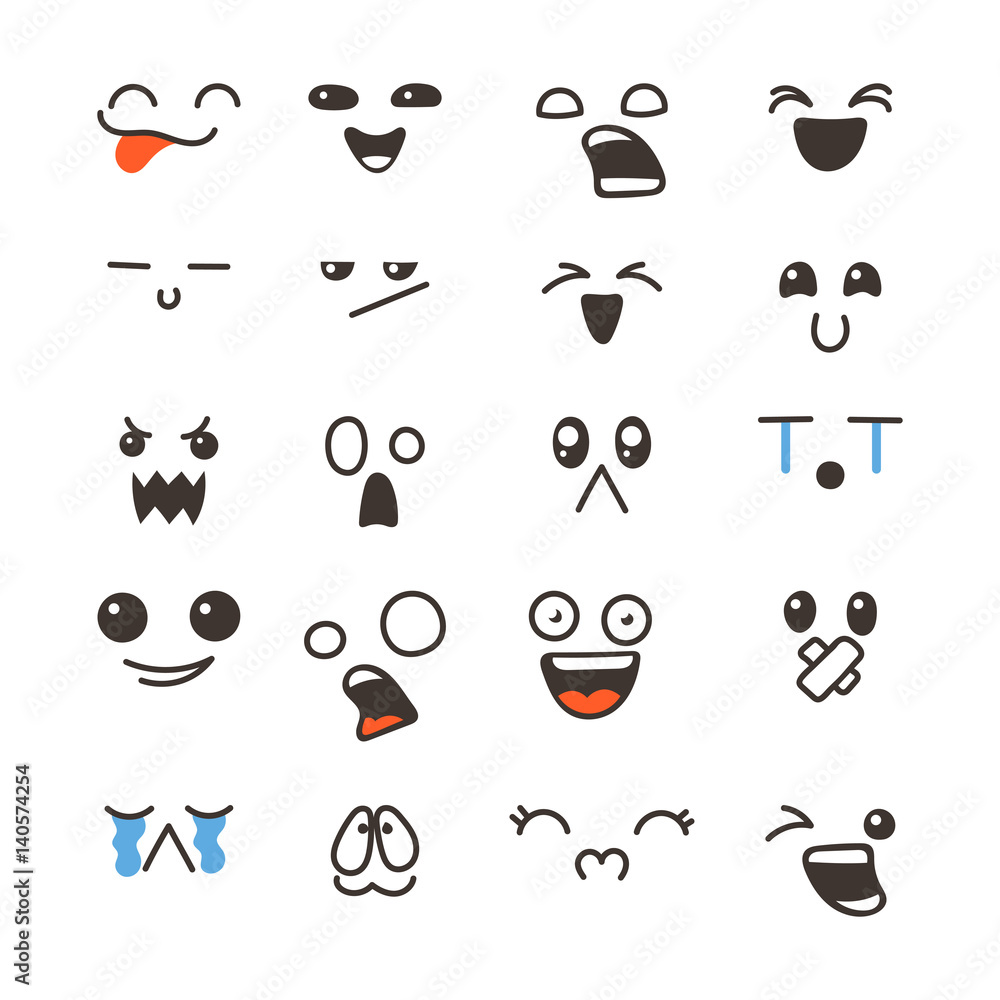 Set of cute lovely kawaii emoticon. Stock Vector | Adobe Stock