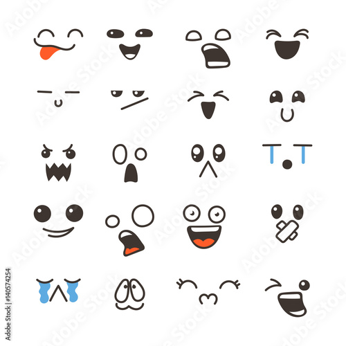 Set of cute lovely kawaii emoticon.