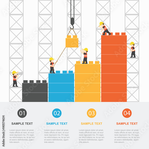 Crane and building block. Infographic Template. Vector Illustration.