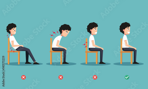 wrong and right ways positions for sitting,illustration