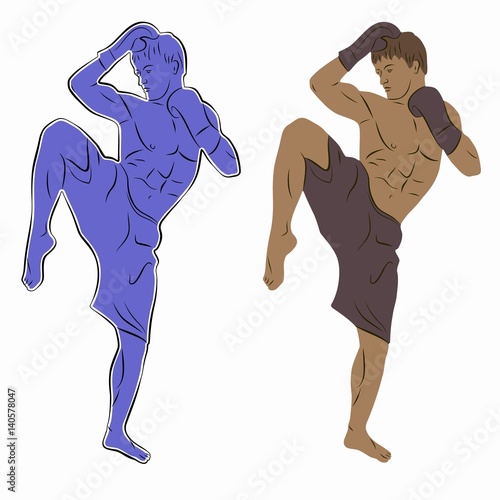 silhouette of a kickboxer, vector draw. vector illustration