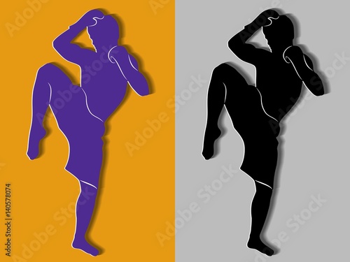 silhouette of a kickboxer, vector draw. vector illustration