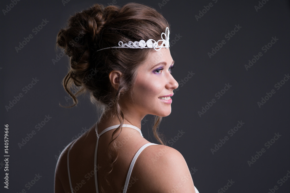 woman with evening hairdo woman with evening hairdo