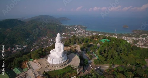 Wraparound aerial shot of Big Buddha with Kata Beach in Phuket
 photo