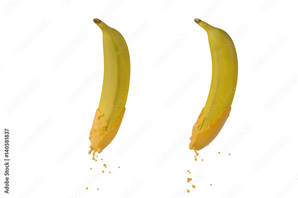 Bananas and yellow paint.3D illustration.