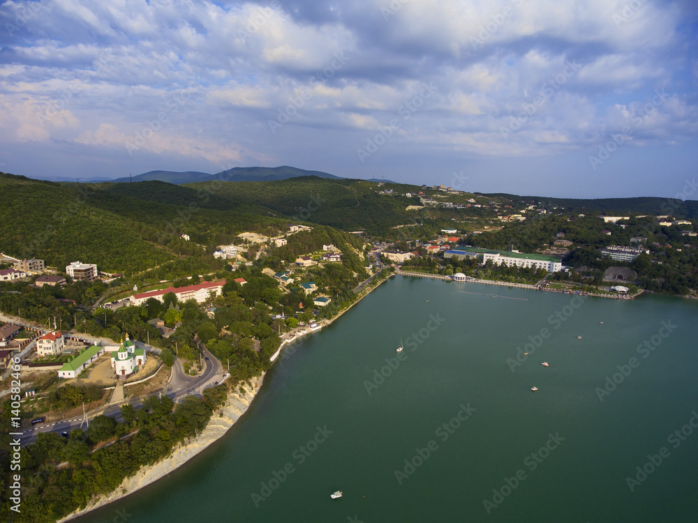 Aerial view on Abrau Durso township and lake
