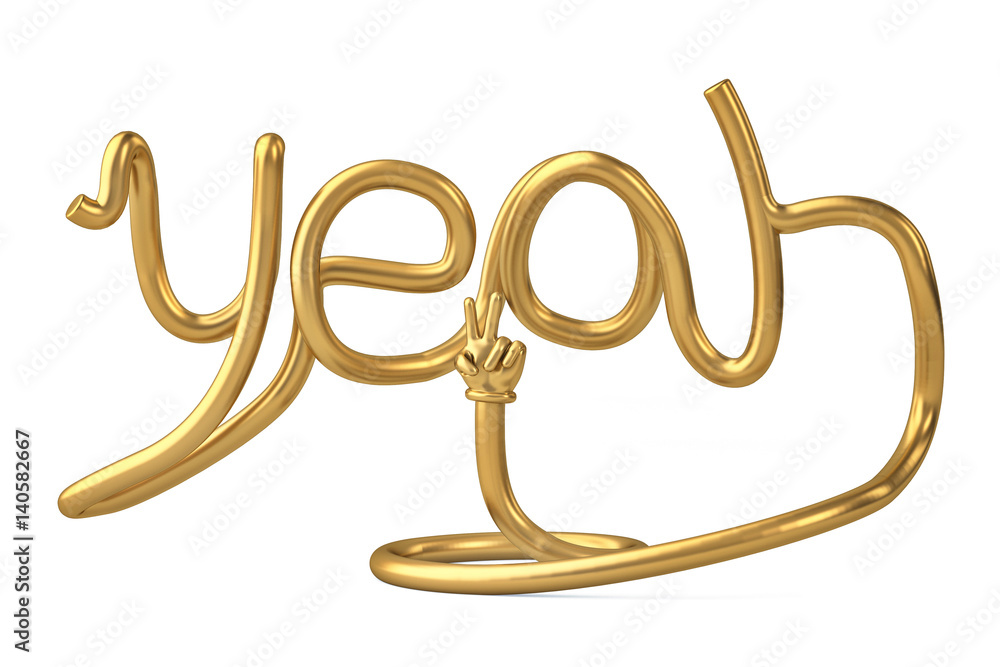 Tube shape yeah alphabet with gold hand.3D illustration. Tube shape yeah alphabet with gold hand.3D illustration.