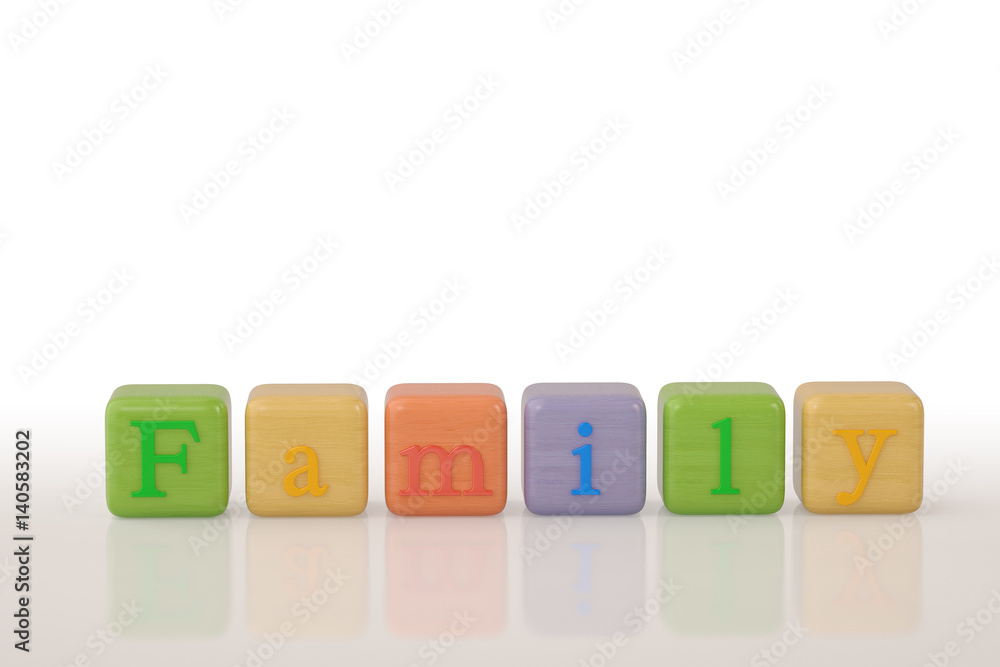 Family alphabet Wood block.3D illustration. Family alphabet Wood block.3D illustration.