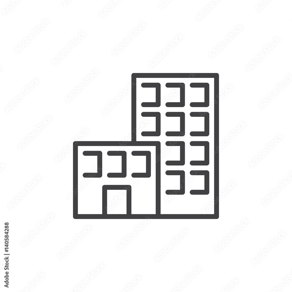 Office building line icon, outline vector sign, linear style pictogram isolated on white. Symbol, logo illustration. Editable stroke. Pixel perfect Office building line icon, outline vector sign, linear style pictogram isolated on white. Symbol, logo illustration. Editable stroke. Pixel perfect